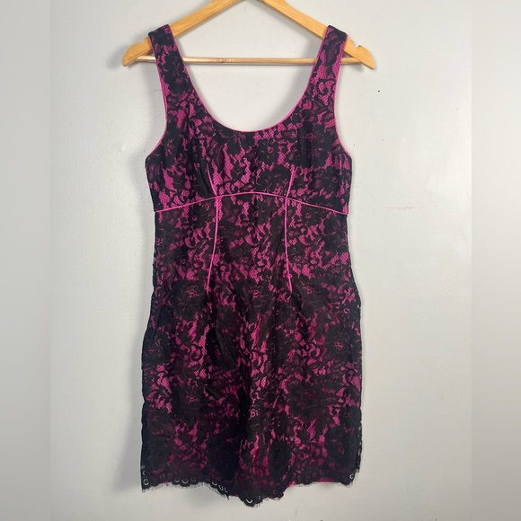 Anthropologie Yoana Baraschi hot pink and black lace mini bow dress size 6 - Picture 1 of 6